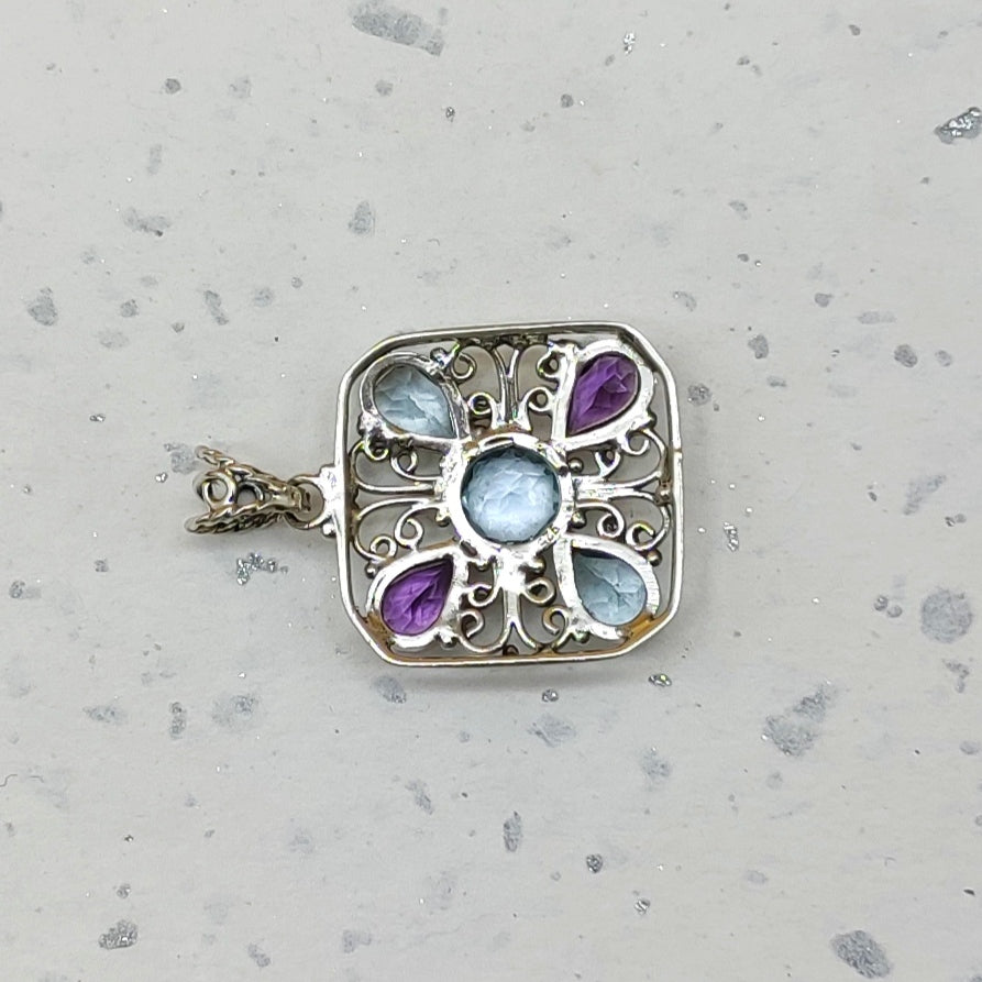 Blue Topaz Amethyst 925 Silver Wire Design Boho Pendant