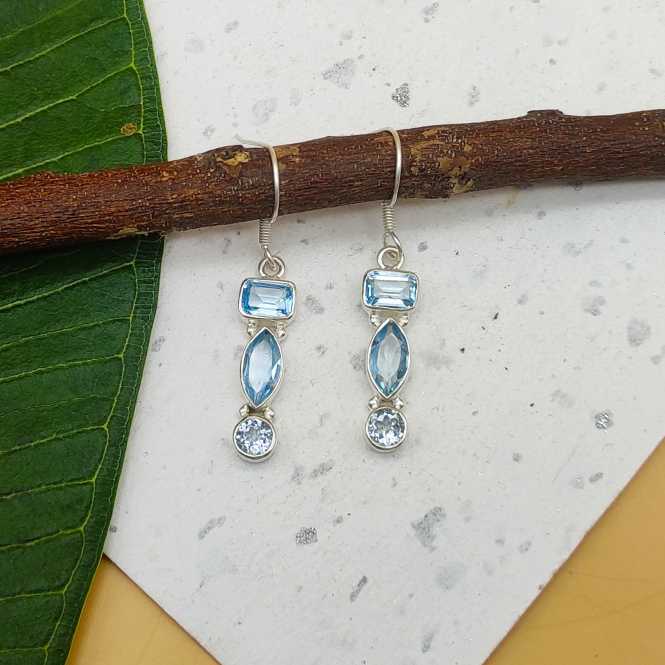 Chic Silver Statement Blue Topaz Earrings