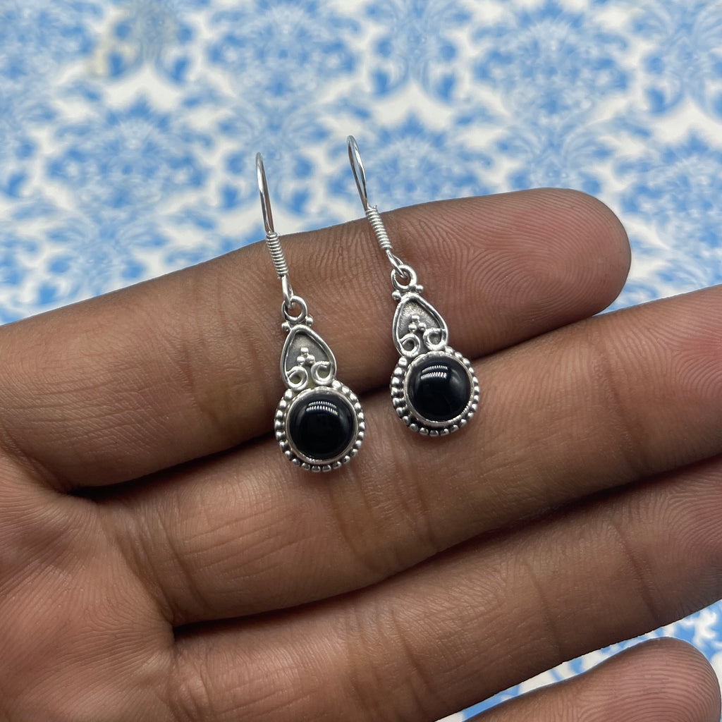 925 Silver Black Onyx Dangle Earrings – Statement Gemstone Jewelry