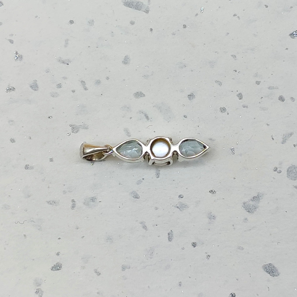 Blue Topaz Pearl 925 Silver Prong Set Boho Pendant