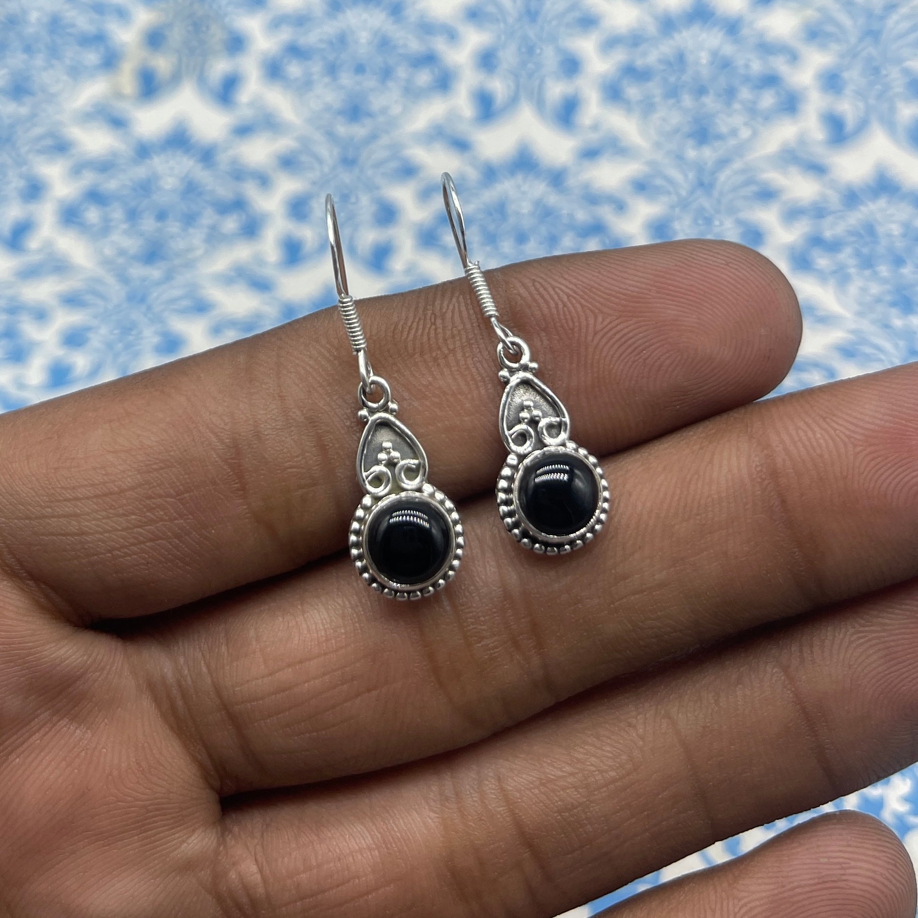 925 Silver Black Onyx Dangle Earrings – Statement Gemstone Jewelry