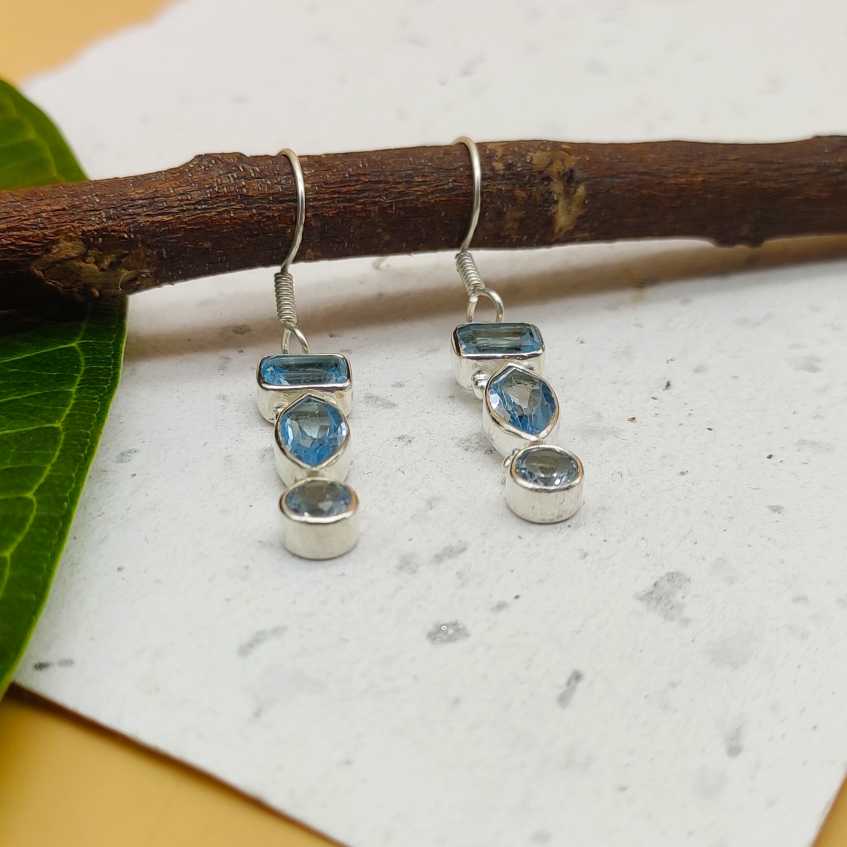 Chic Silver Statement Blue Topaz Earrings