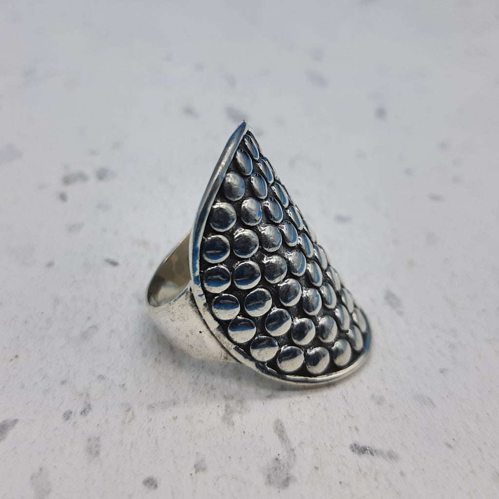 Textured Pattern 925 Solid Silver Long Mandala Rings