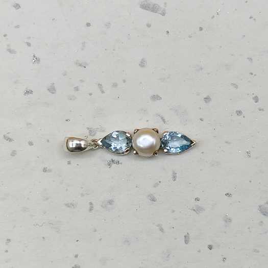 Blue Topaz Pearl 925 Silver Prong Set Boho Pendant