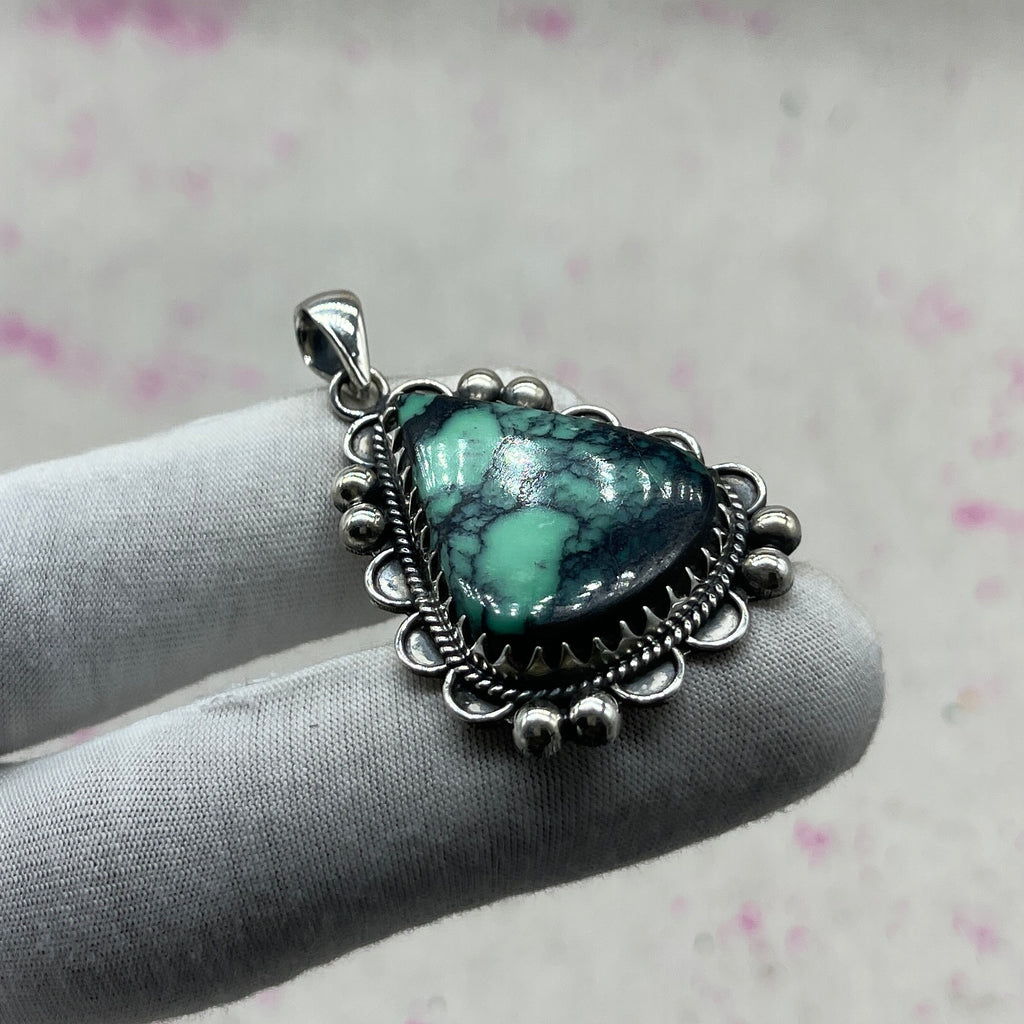 Turquoise 925 Sterling Silver Handmade Pendant | Classic Boho Jewelry