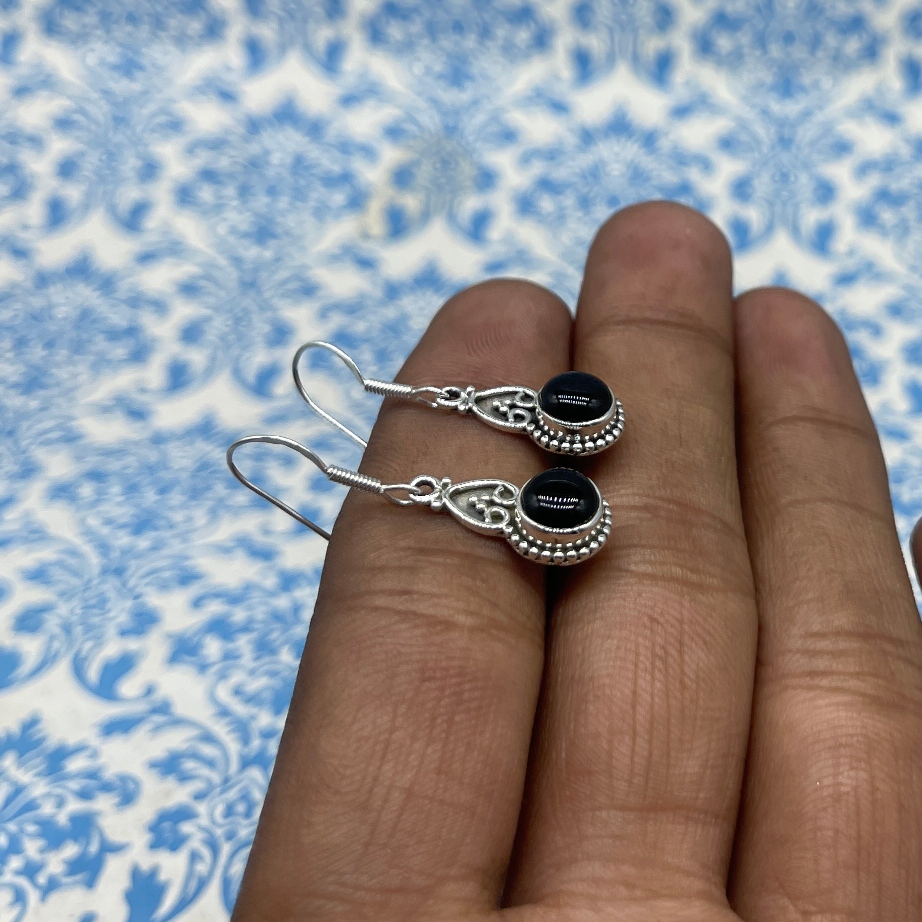 925 Silver Black Onyx Dangle Earrings – Statement Gemstone Jewelry