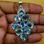 Faceted Green Amethyst 925 Silver Chunky Pendant