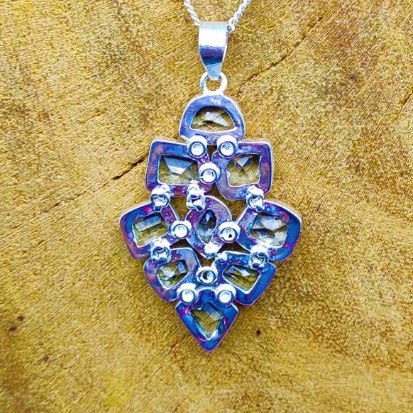 Faceted Green Amethyst 925 Silver Chunky Pendant