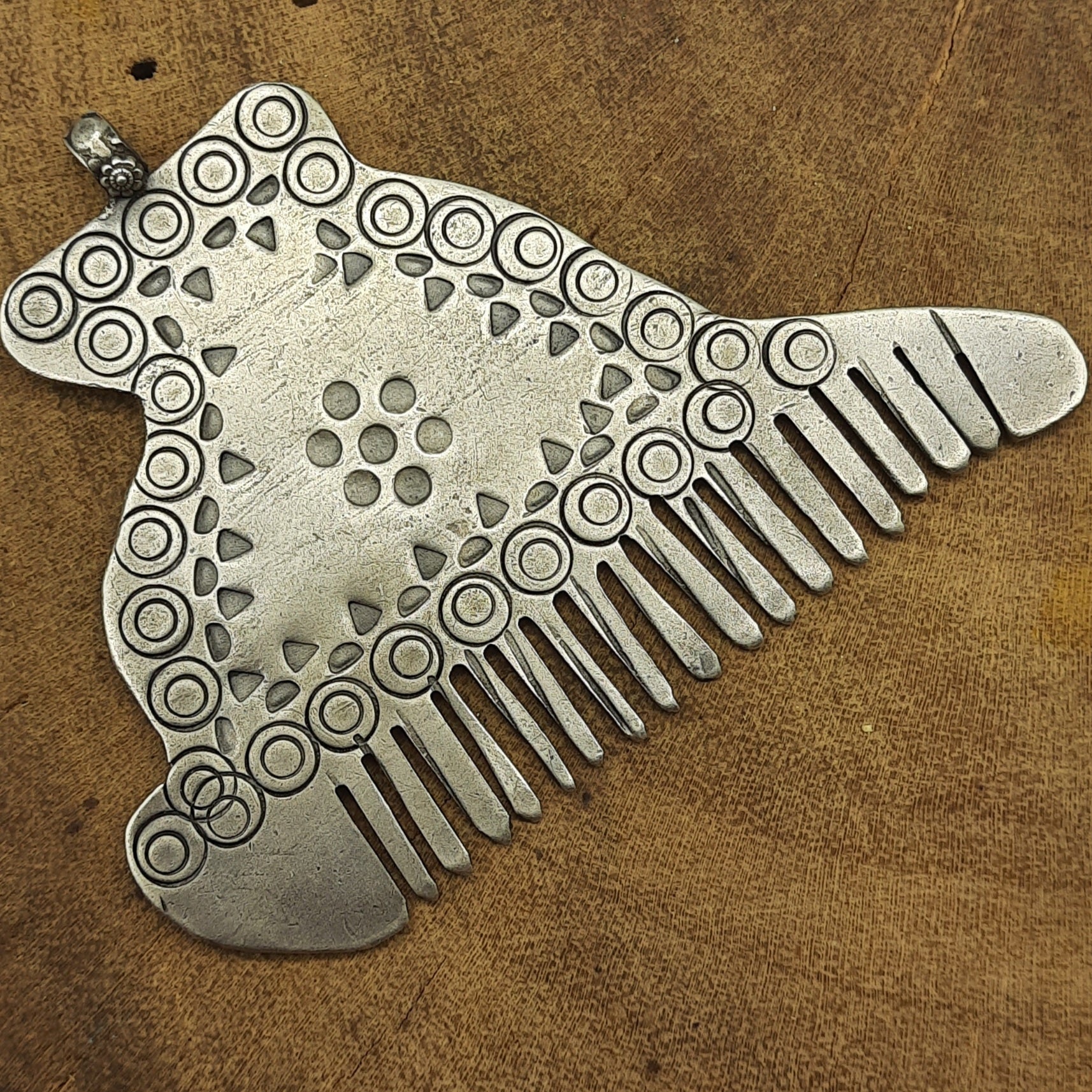 Classic Comb Motif Pendant – Handmade Silver Tribal Village Inspired Designer Piece