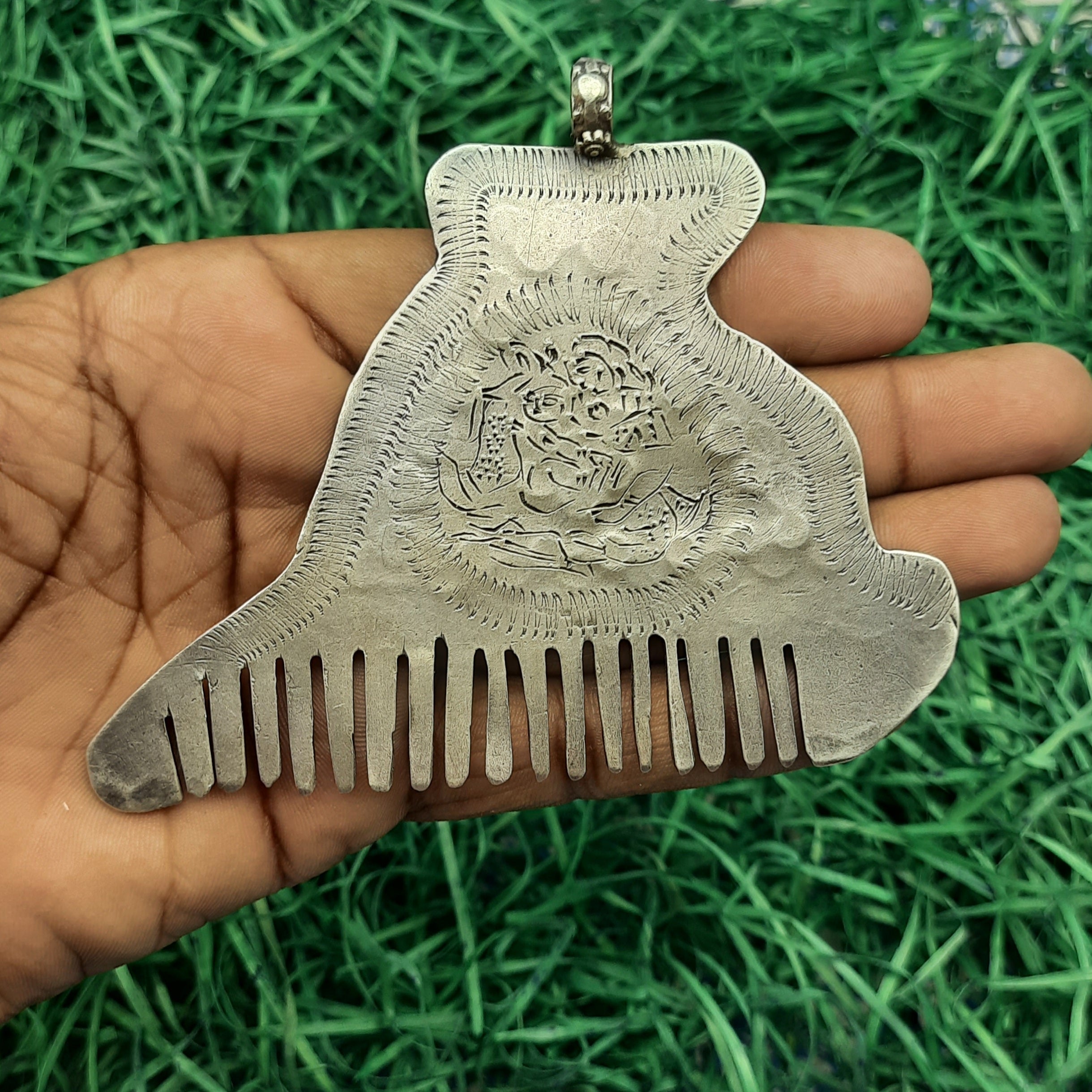 Classic Comb Motif Pendant – Handmade Silver Tribal Village Inspired Designer Piece