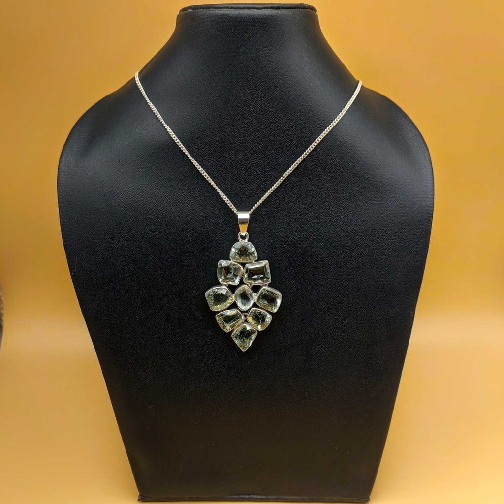 Faceted Green Amethyst 925 Silver Chunky Pendant