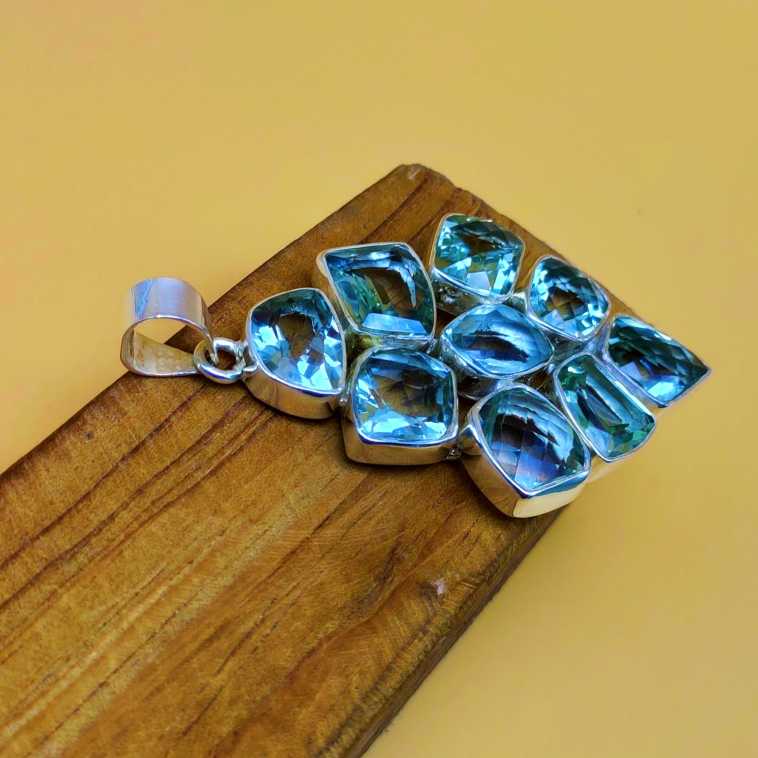 Faceted Green Amethyst 925 Silver Chunky Pendant