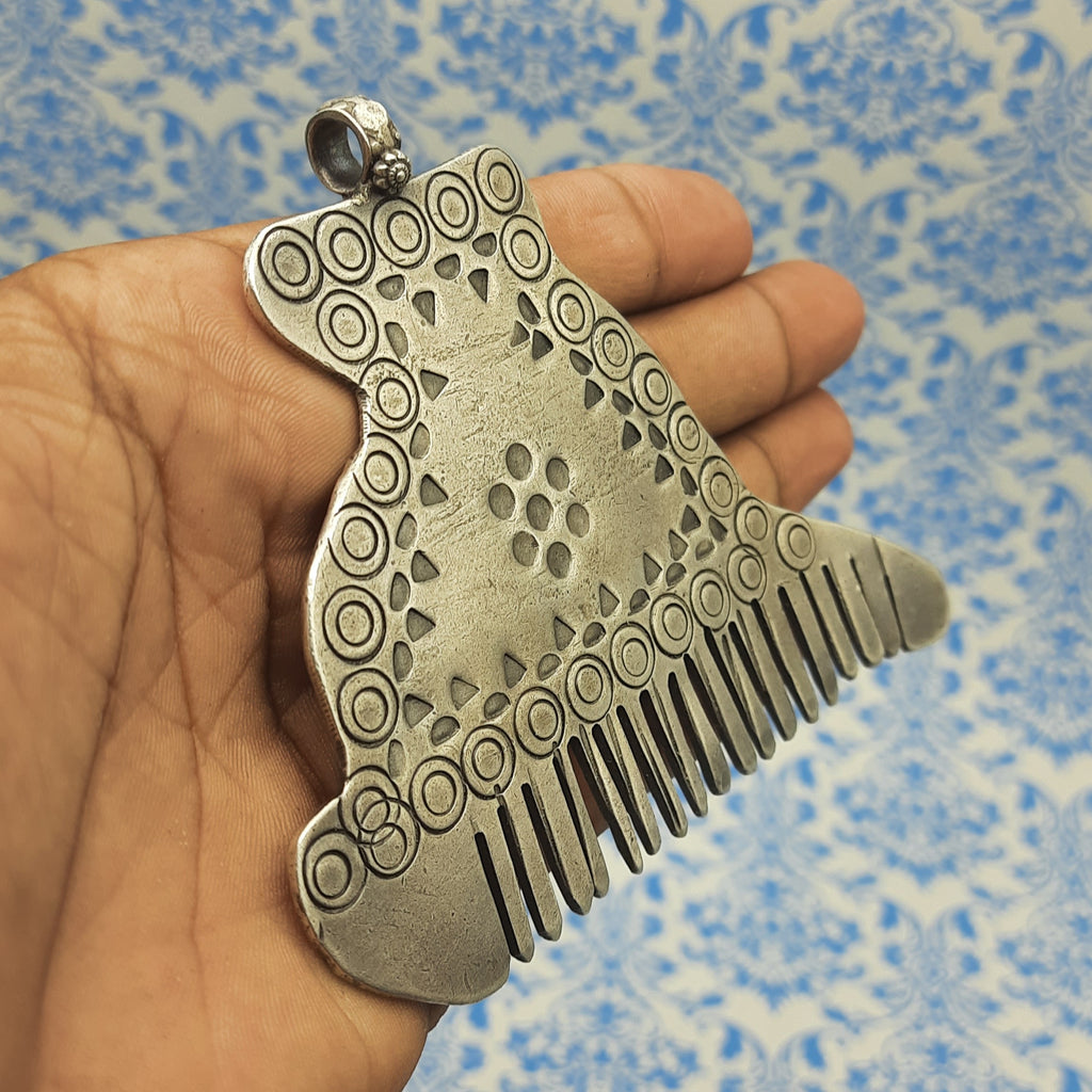 Classic Comb Motif Pendant – Handmade Silver Tribal Village Inspired Designer Piece
