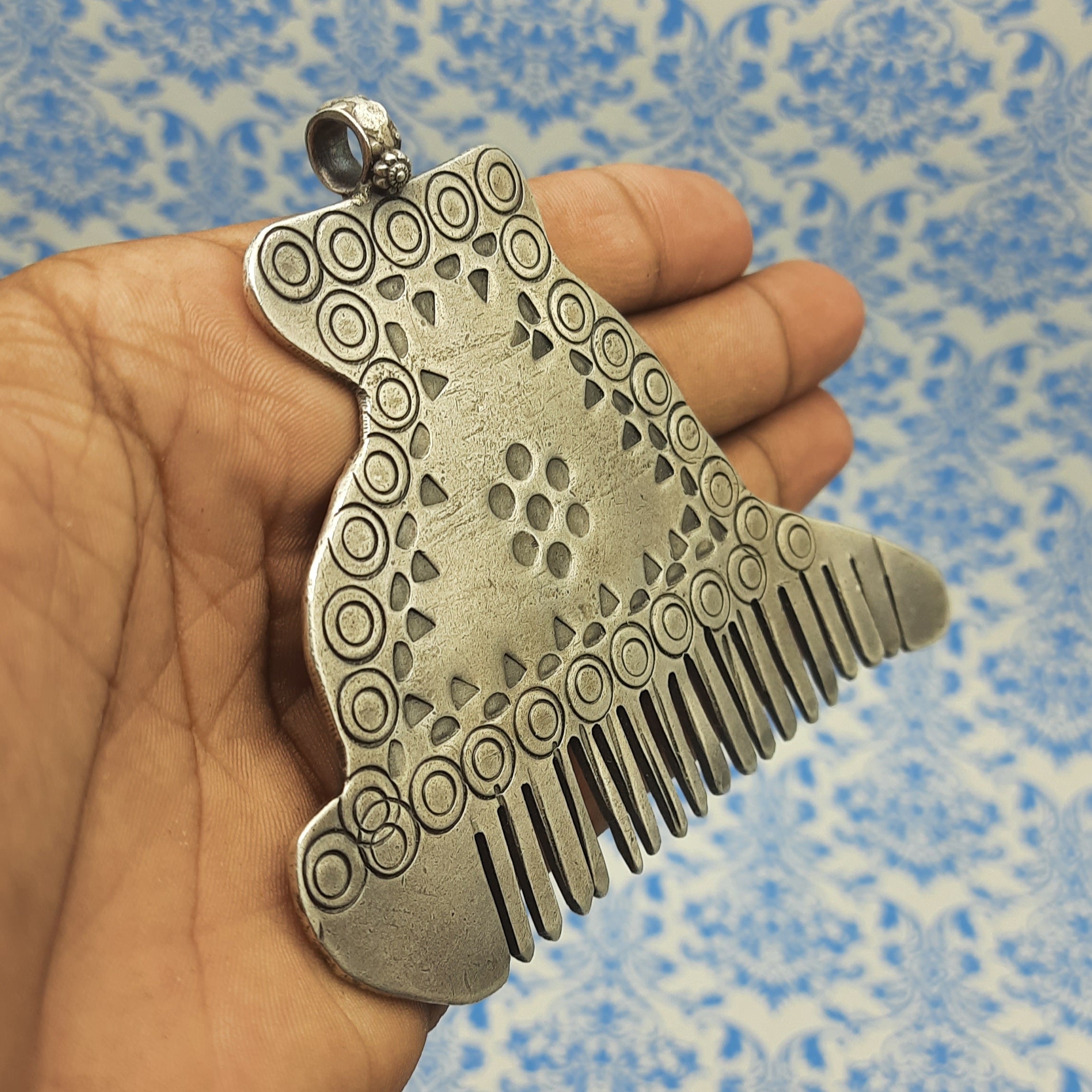 Classic Comb Motif Pendant – Handmade Silver Tribal Village Inspired Designer Piece