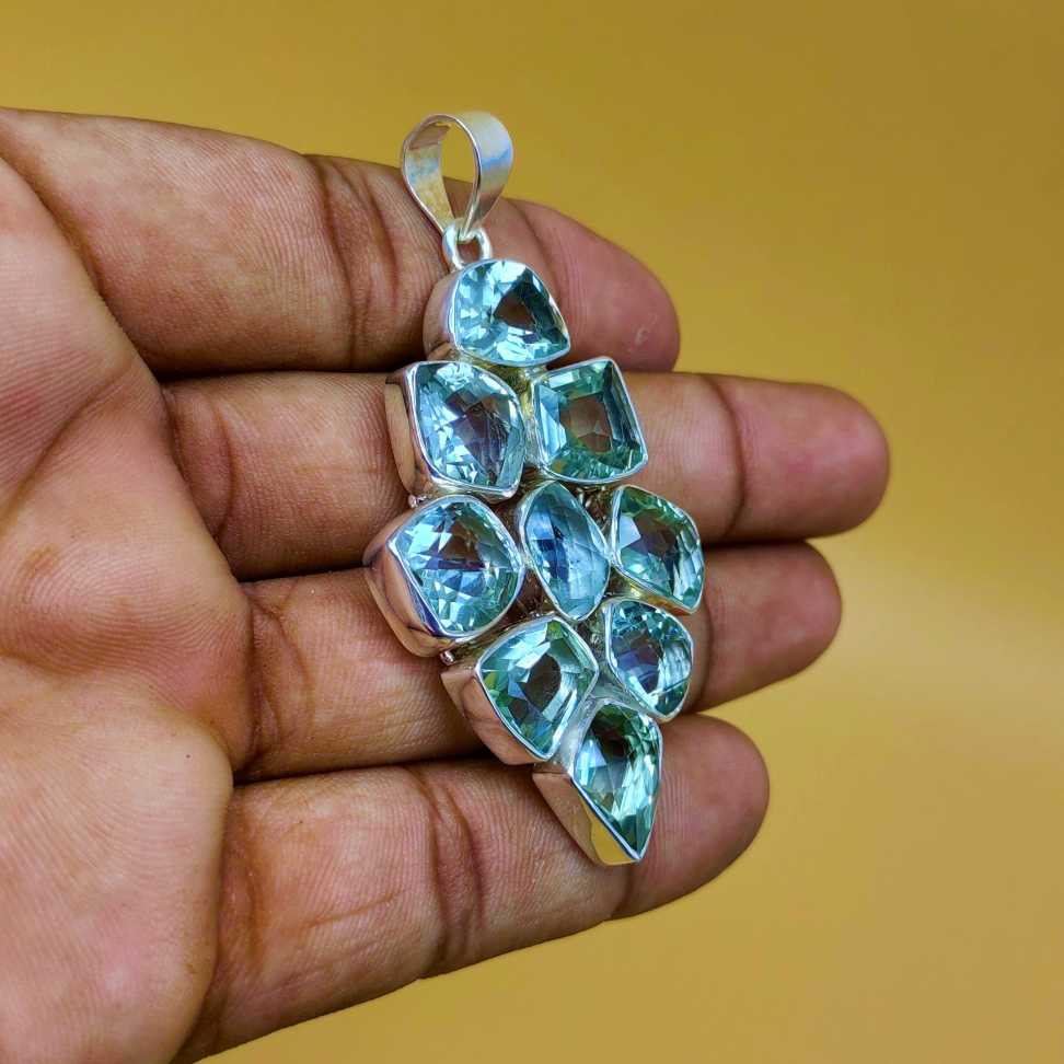 Faceted Green Amethyst 925 Silver Chunky Pendant