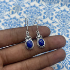 Handcrafted Lapis Lazuli Earrings – 925 Sterling Silver Oval Shape Gemstone