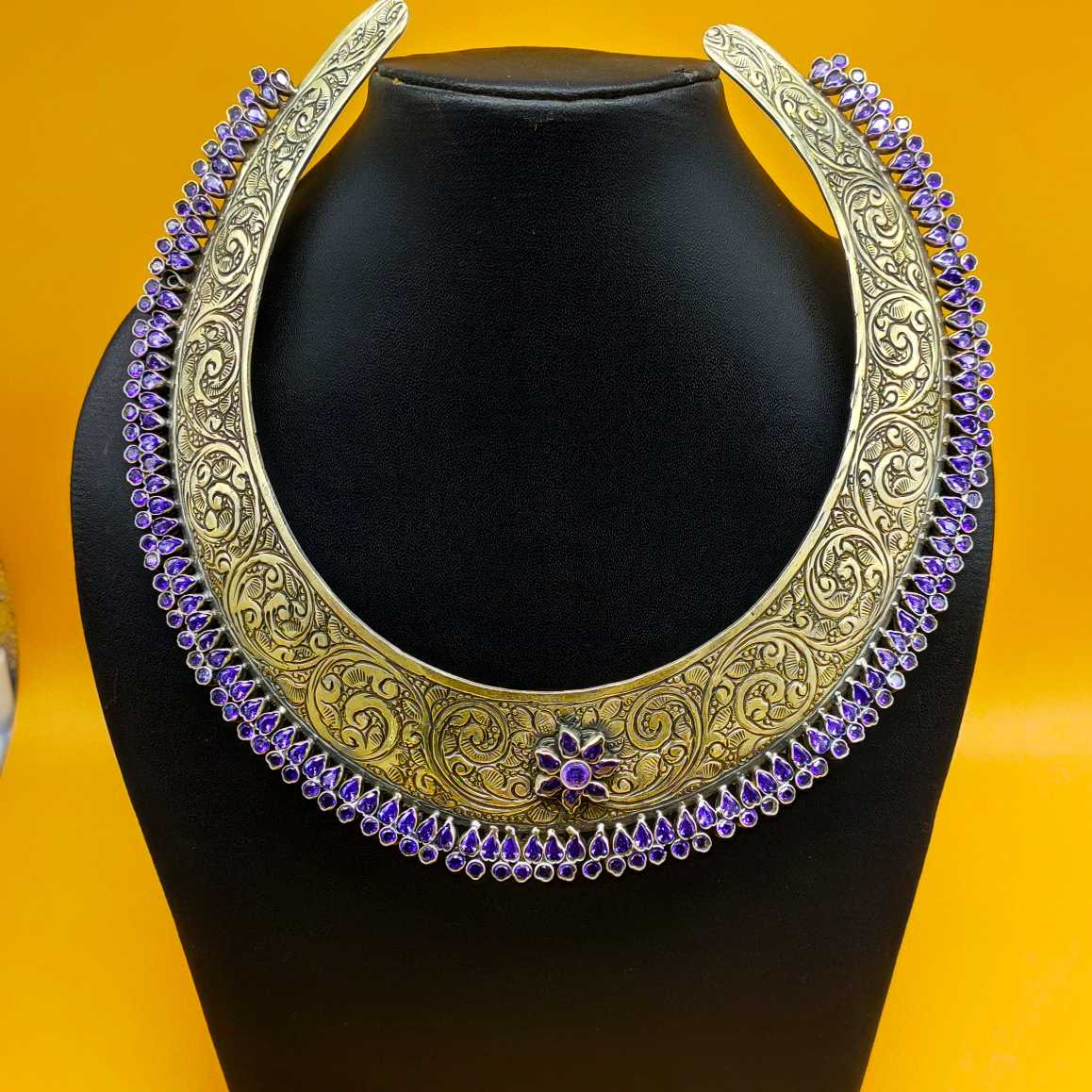 Tribal Hasli Amethyst 925 Silver Choker Rajasthani Necklace