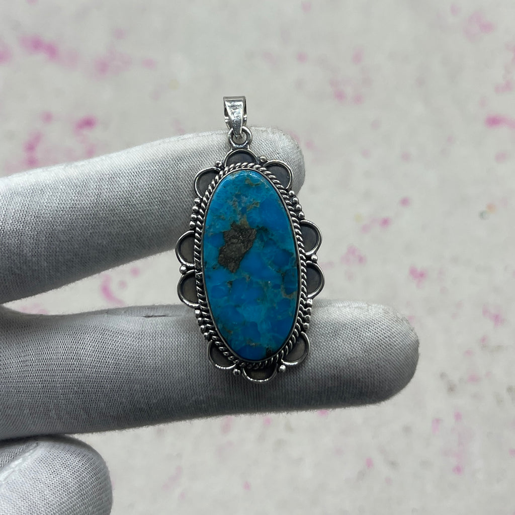 Blue Mohave Turquoise 925 Sterling Silver Pendant – Southwestern Bohemian Pendant