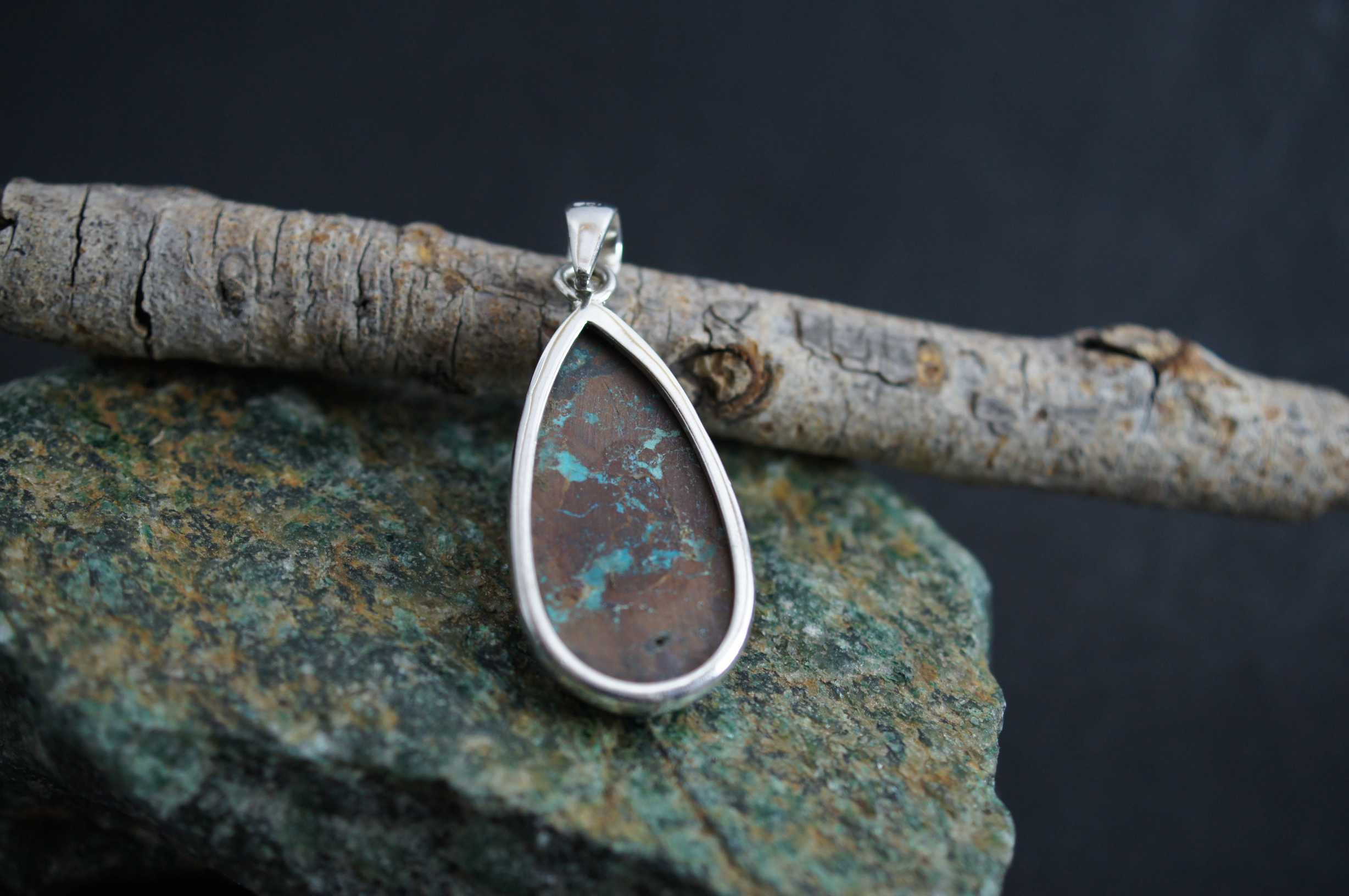 Natural Chrysocolla Gemstone 925 Silver Pendant Boho Jewelry