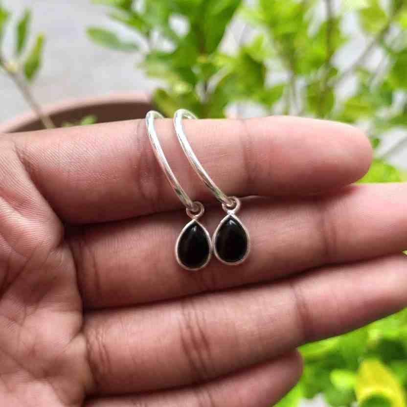 Drop Black Onyx  925 Sterling Silver Earrings
