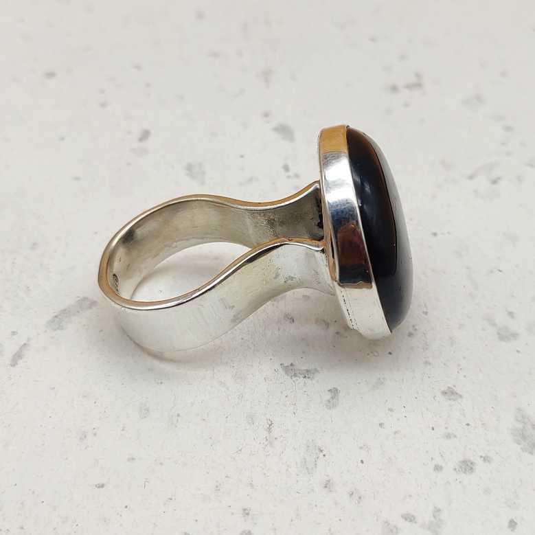 925 Sterling Silver Designer Black Onyx Gemstone Thick Band Ring