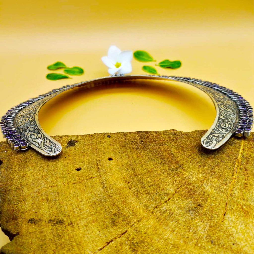Tribal Hasli Amethyst 925 Silver Choker Rajasthani Necklace