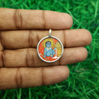 Lord Krishna Hand-Painted Pendant in 925 Sterling Silver – Divine Flute Art Jewelry