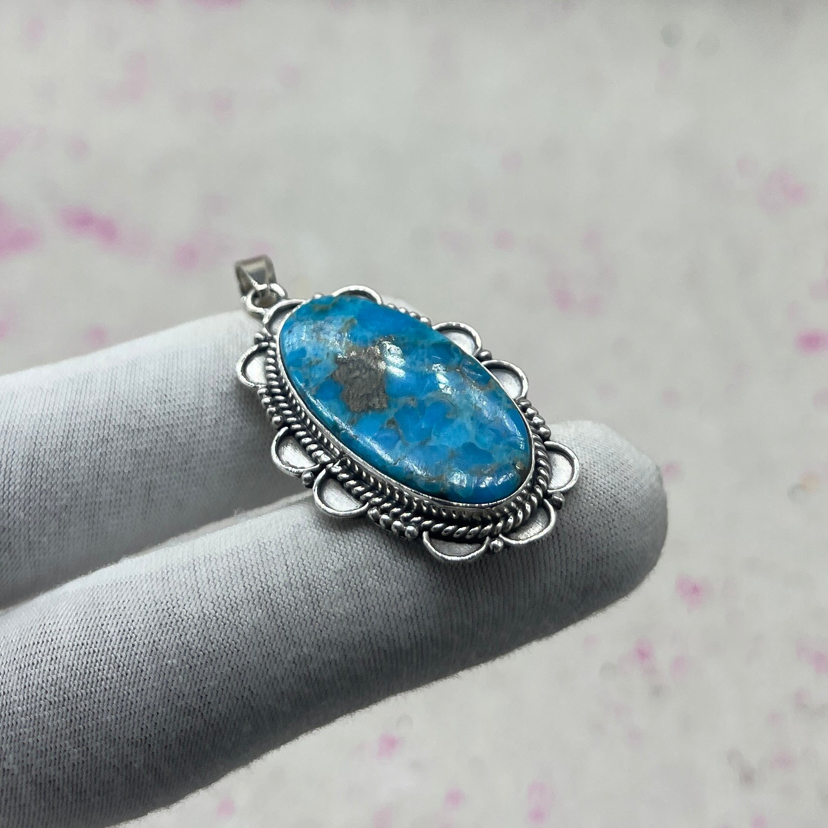 Blue Mohave Turquoise 925 Sterling Silver Pendant – Southwestern Bohemian Pendant