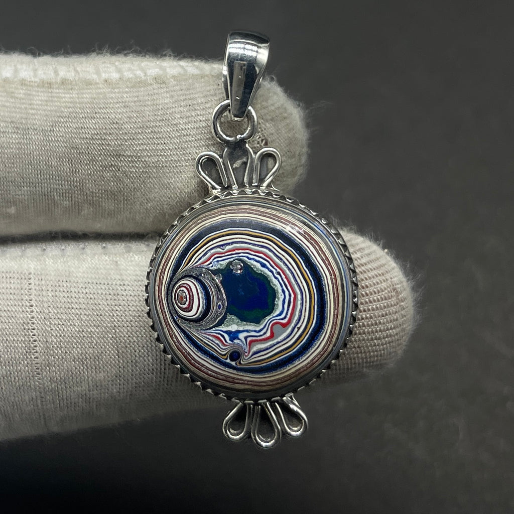 Round Fordite 925 Silver Bezel Boho Necklace Women