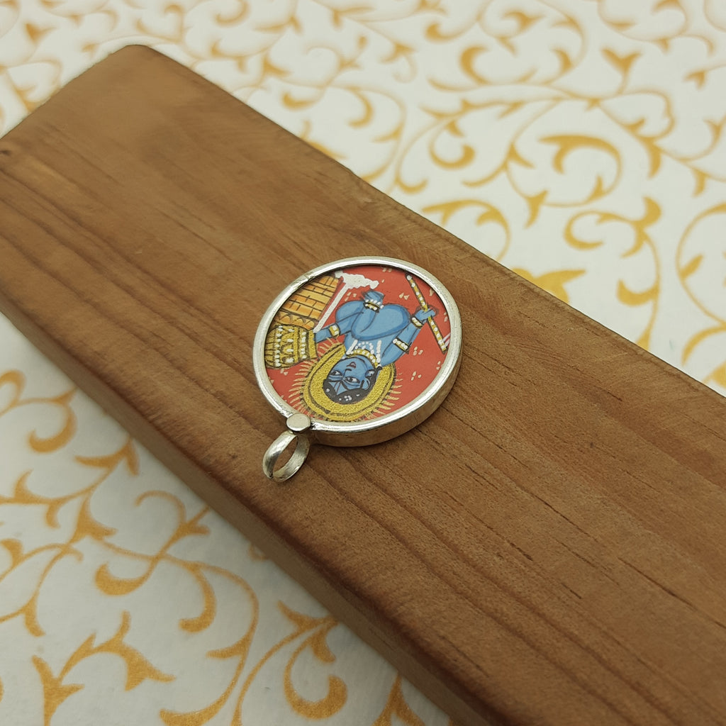 Lord Krishna Hand-Painted Pendant in 925 Sterling Silver – Divine Flute Art Jewelry