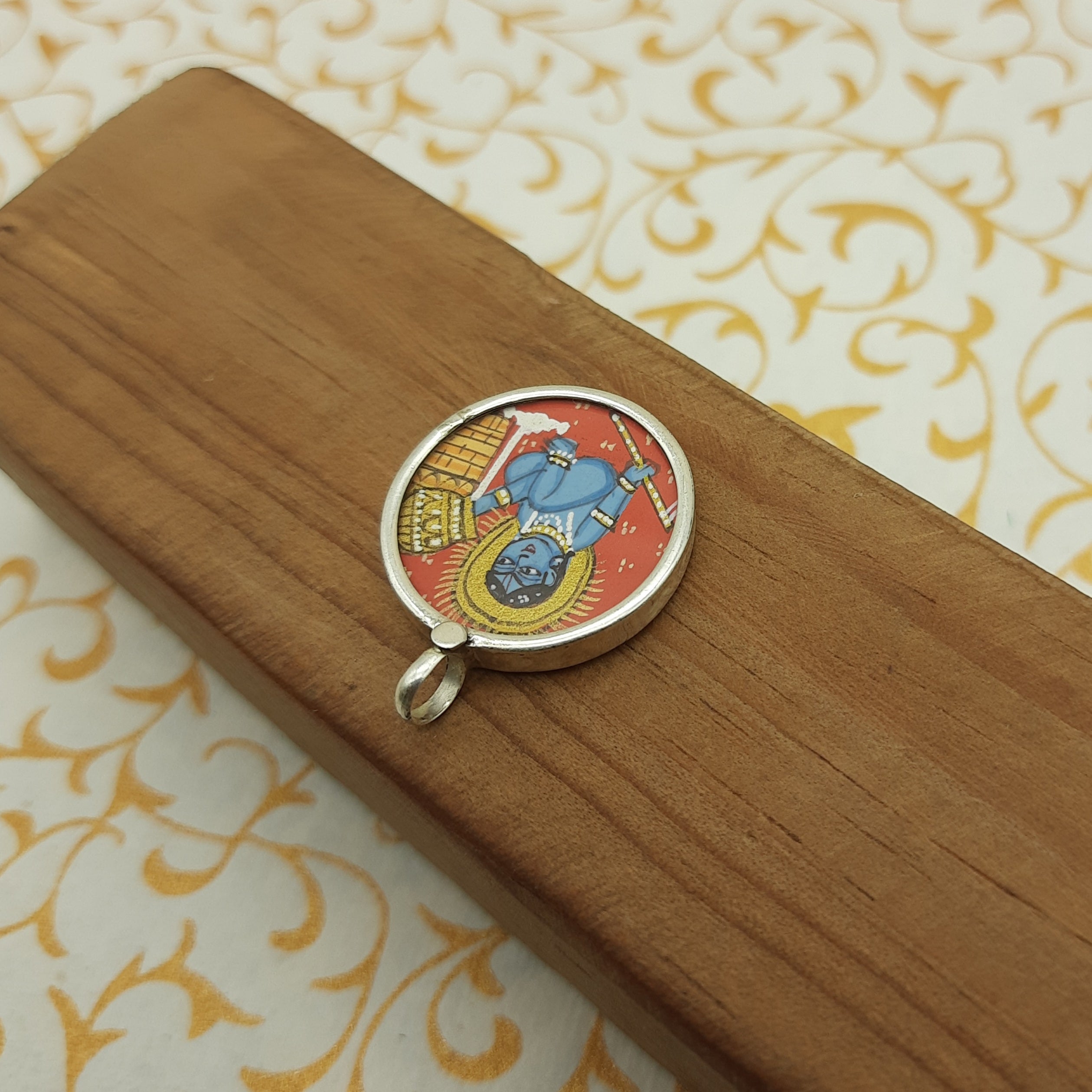 Lord Krishna Hand-Painted Pendant in 925 Sterling Silver – Divine Flute Art Jewelry