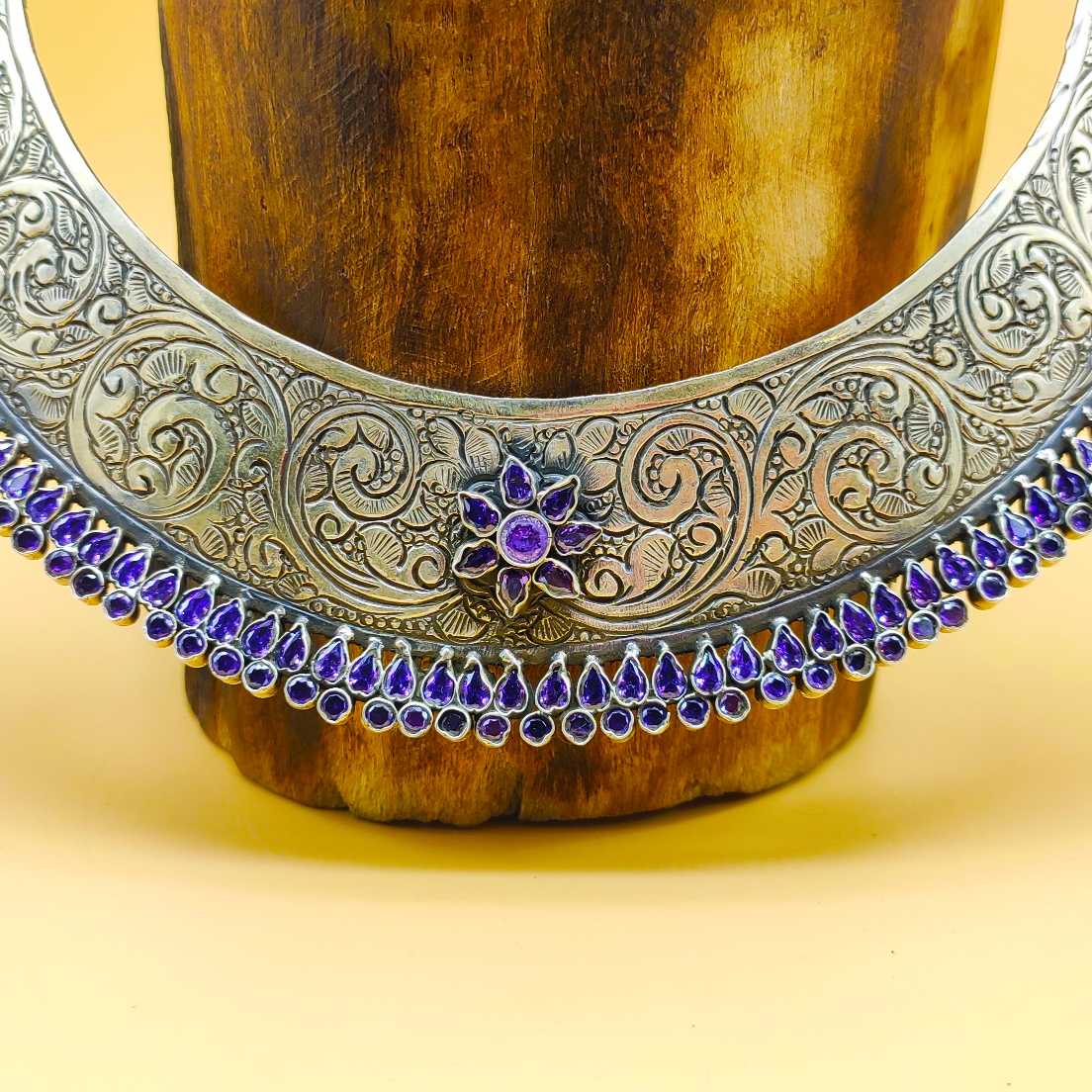 Tribal Hasli Amethyst 925 Silver Choker Rajasthani Necklace