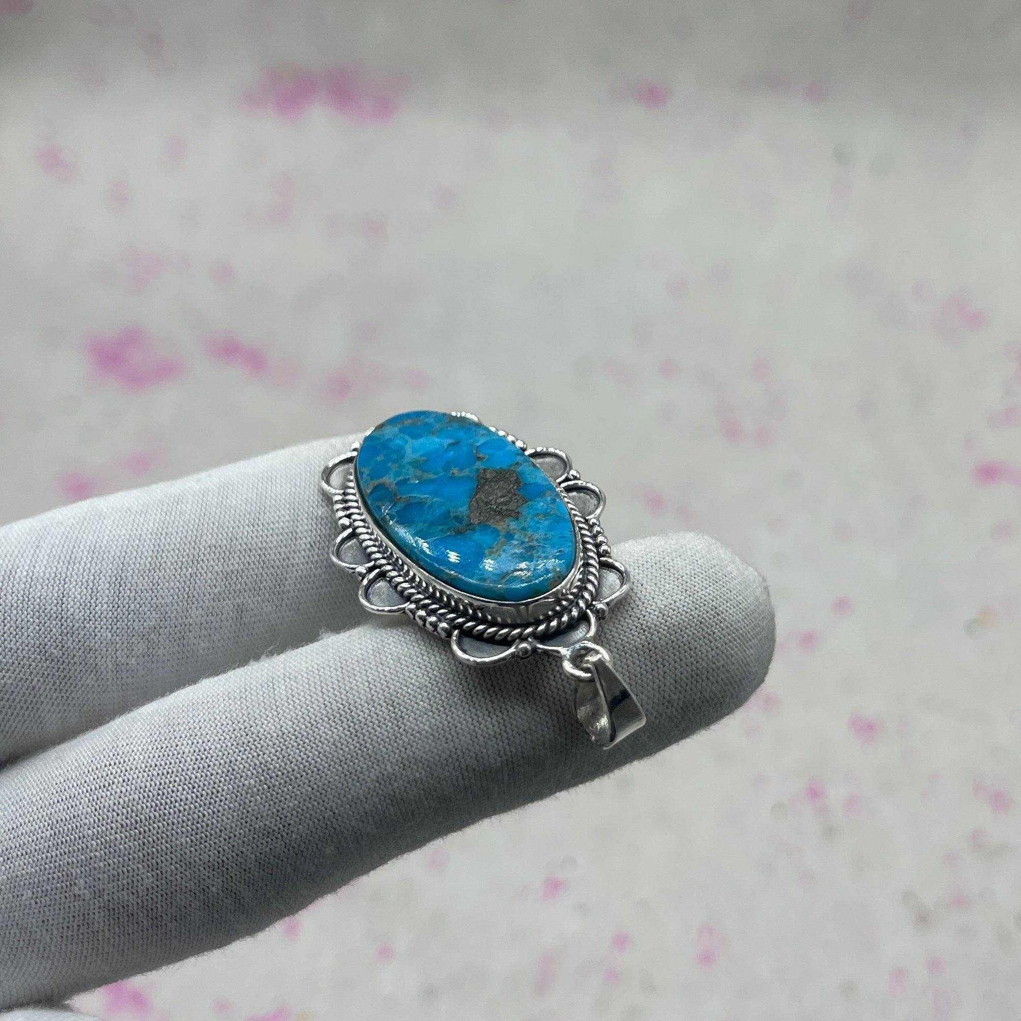 Blue Mohave Turquoise 925 Sterling Silver Pendant – Southwestern Bohemian Pendant