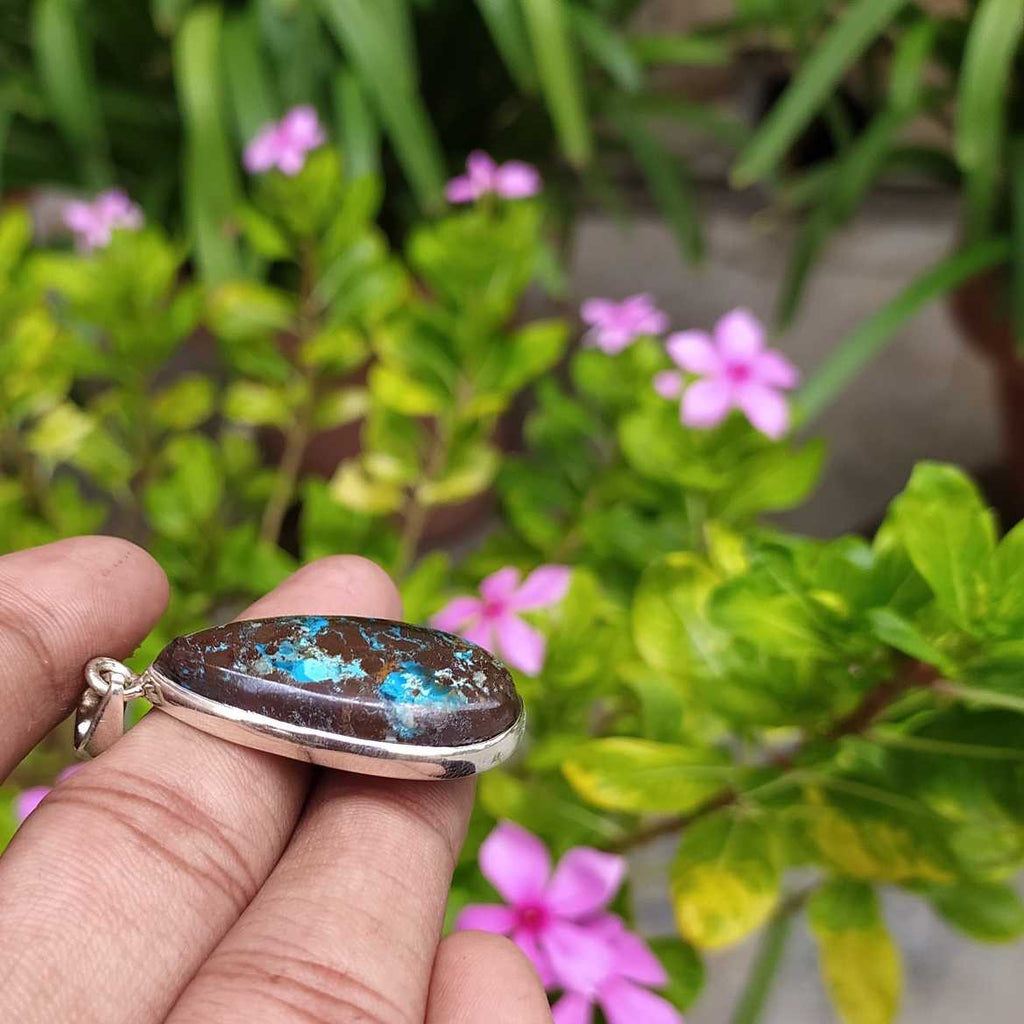 Natural Chrysocolla Gemstone 925 Silver Pendant Boho Jewelry