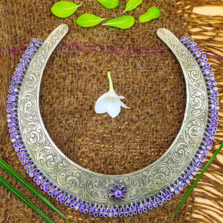 Tribal Hasli Amethyst 925 Silver Choker Rajasthani Necklace