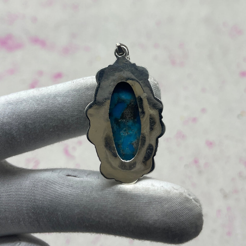 Blue Mohave Turquoise 925 Sterling Silver Pendant – Southwestern Bohemian Pendant