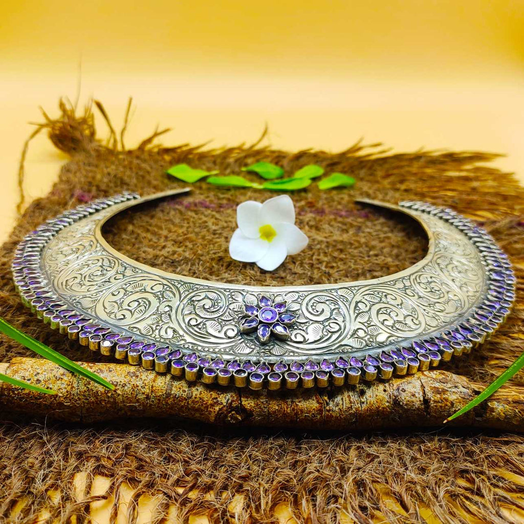 Tribal Hasli Amethyst 925 Silver Choker Rajasthani Necklace