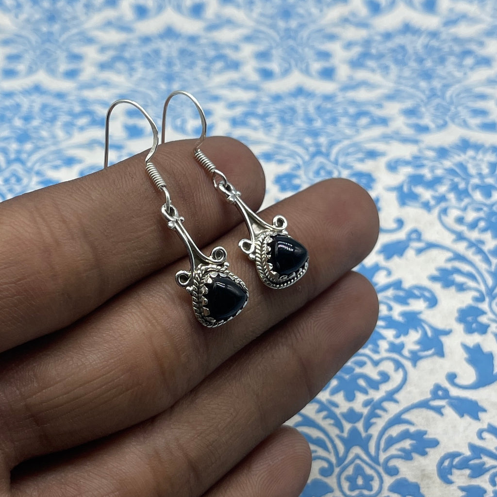 925 Sterling Silver Black Onyx Trillion Shape Earring