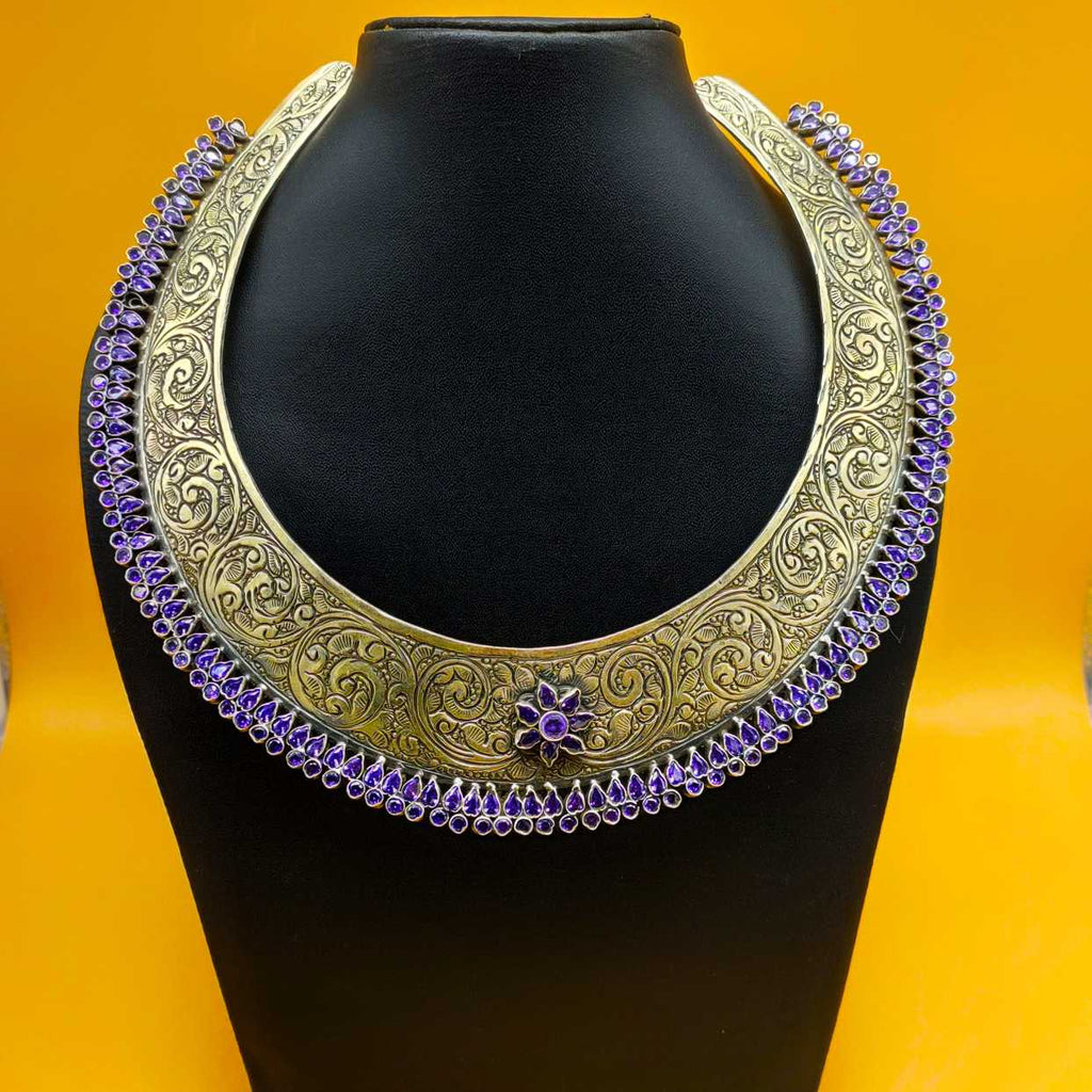 Tribal Hasli Amethyst 925 Silver Choker Rajasthani Necklace