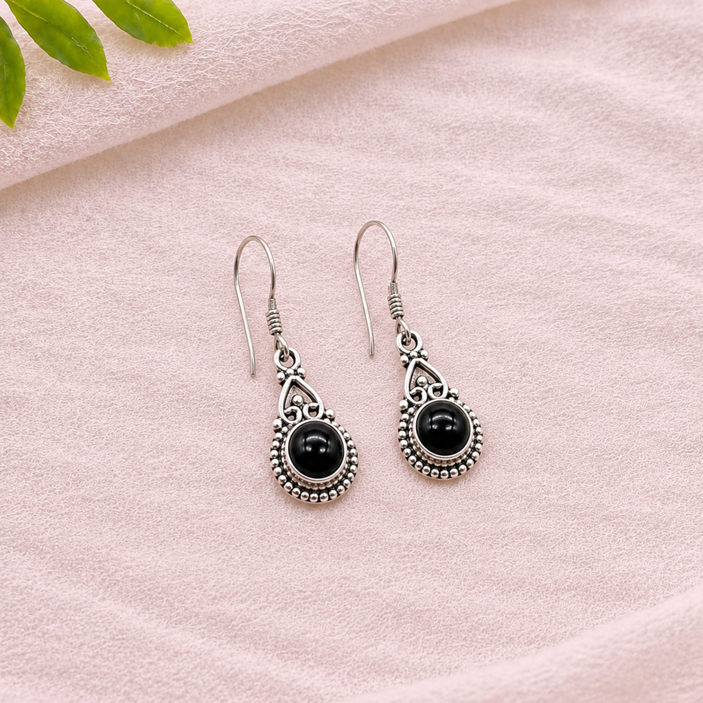 925 Silver Black Onyx Dangle Earrings – Statement Gemstone Jewelry