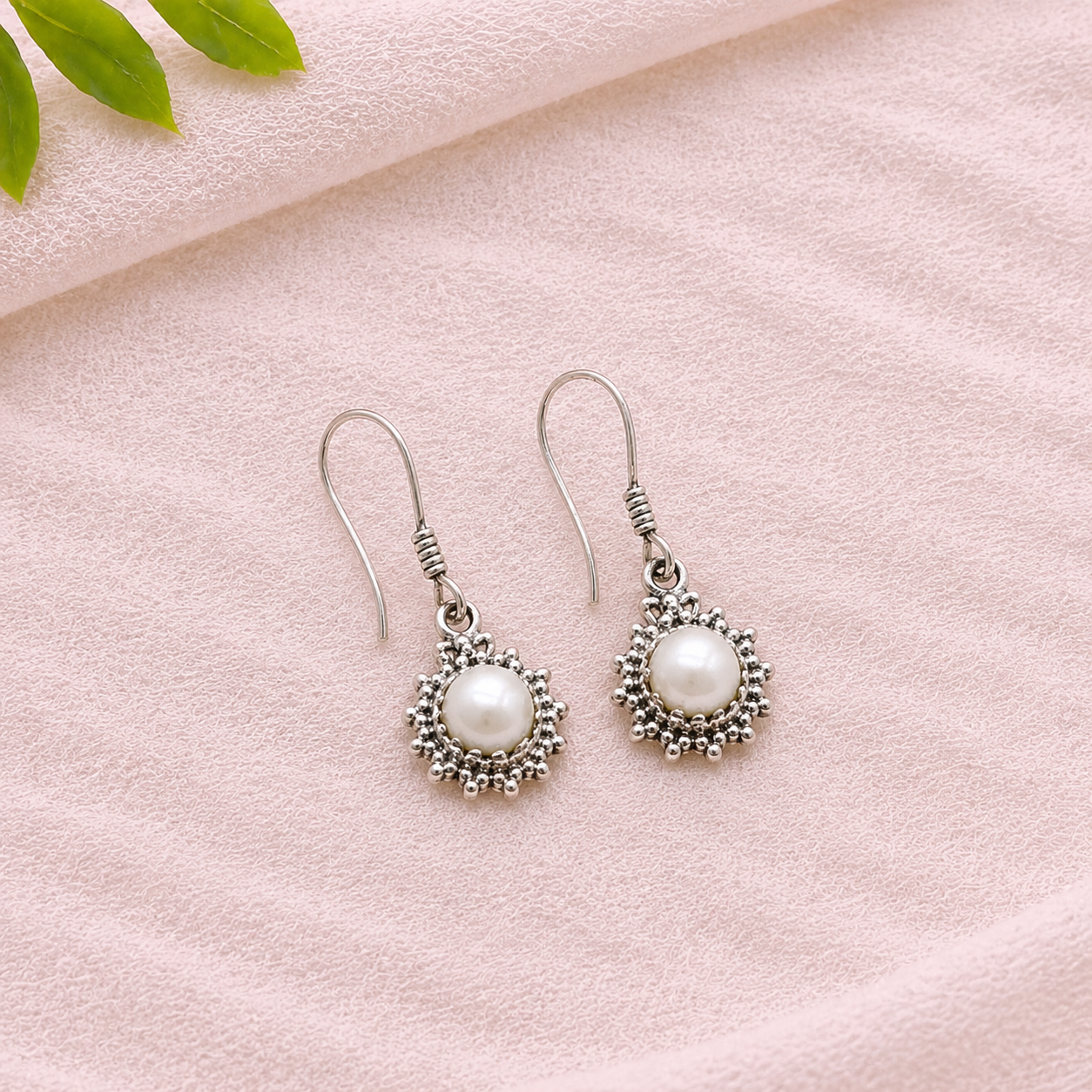 925 Silver Pearl Gemstone Earring - Natural Round Gemstone