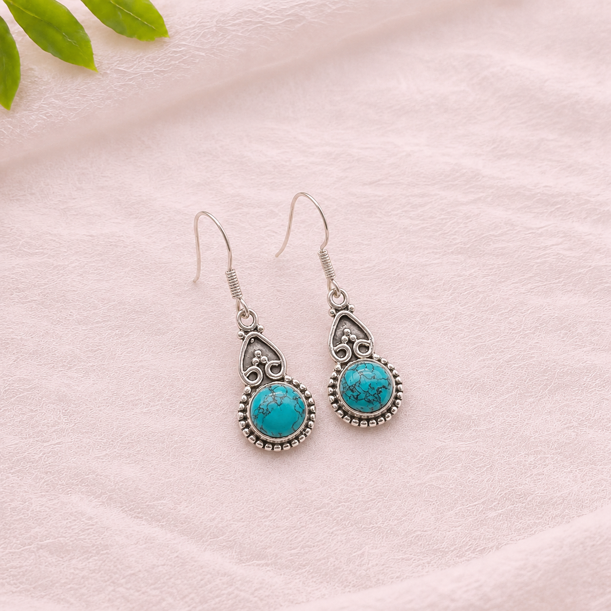 Natural Turquoise Round Shape Earrings