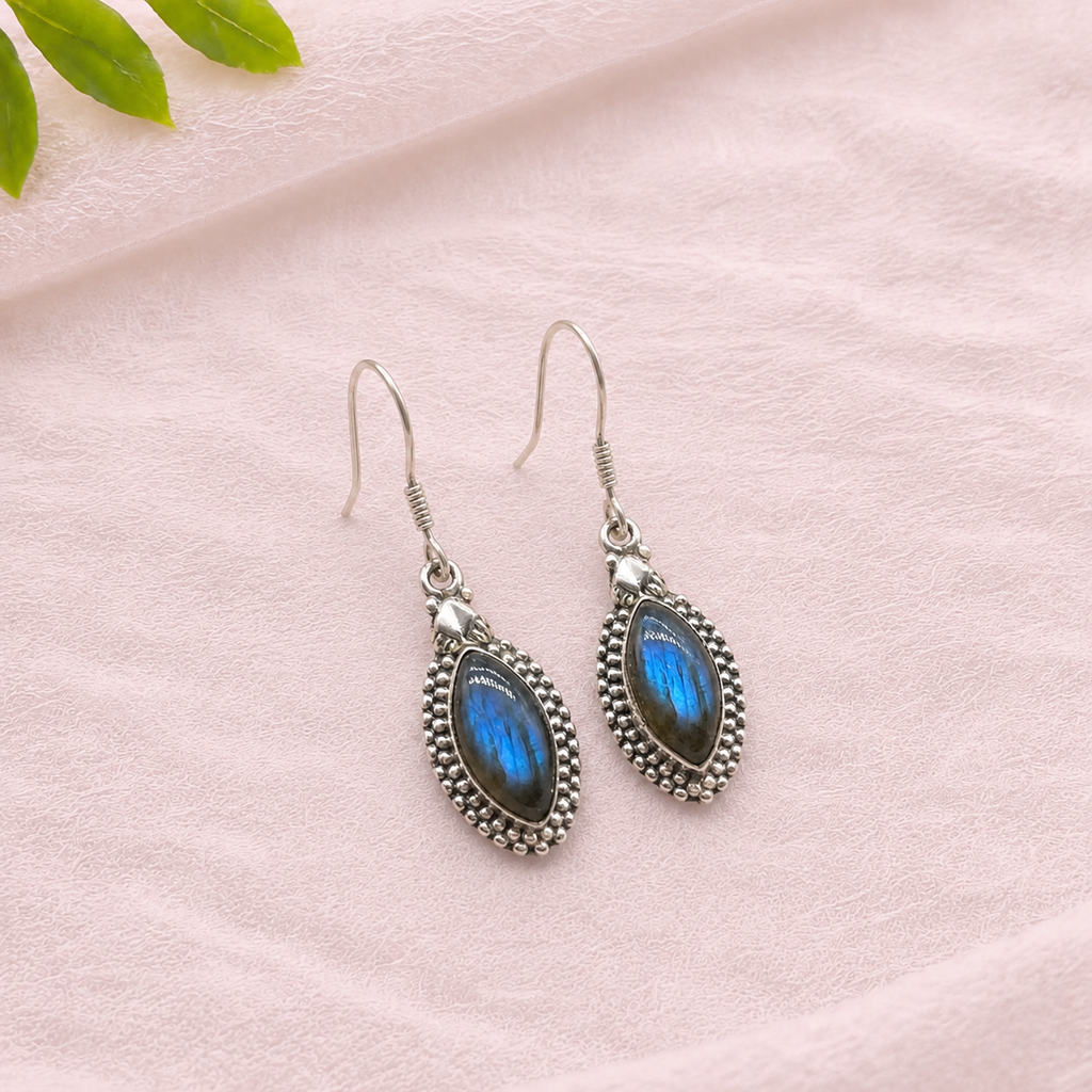 AAA Labradorite Silver Earrings – Blue Flash Statement Design