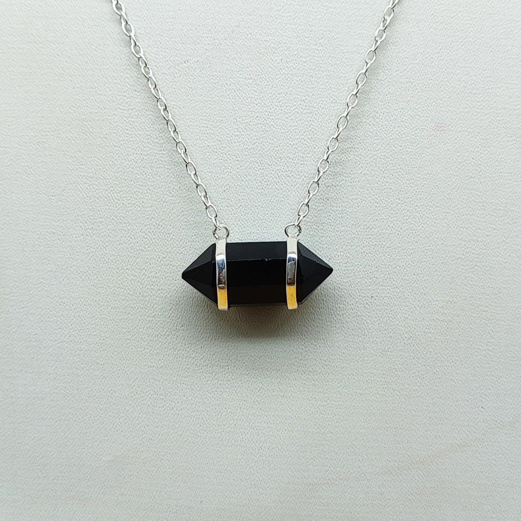 Black Onyx Double Terminated 925 Silver Chain Pendant