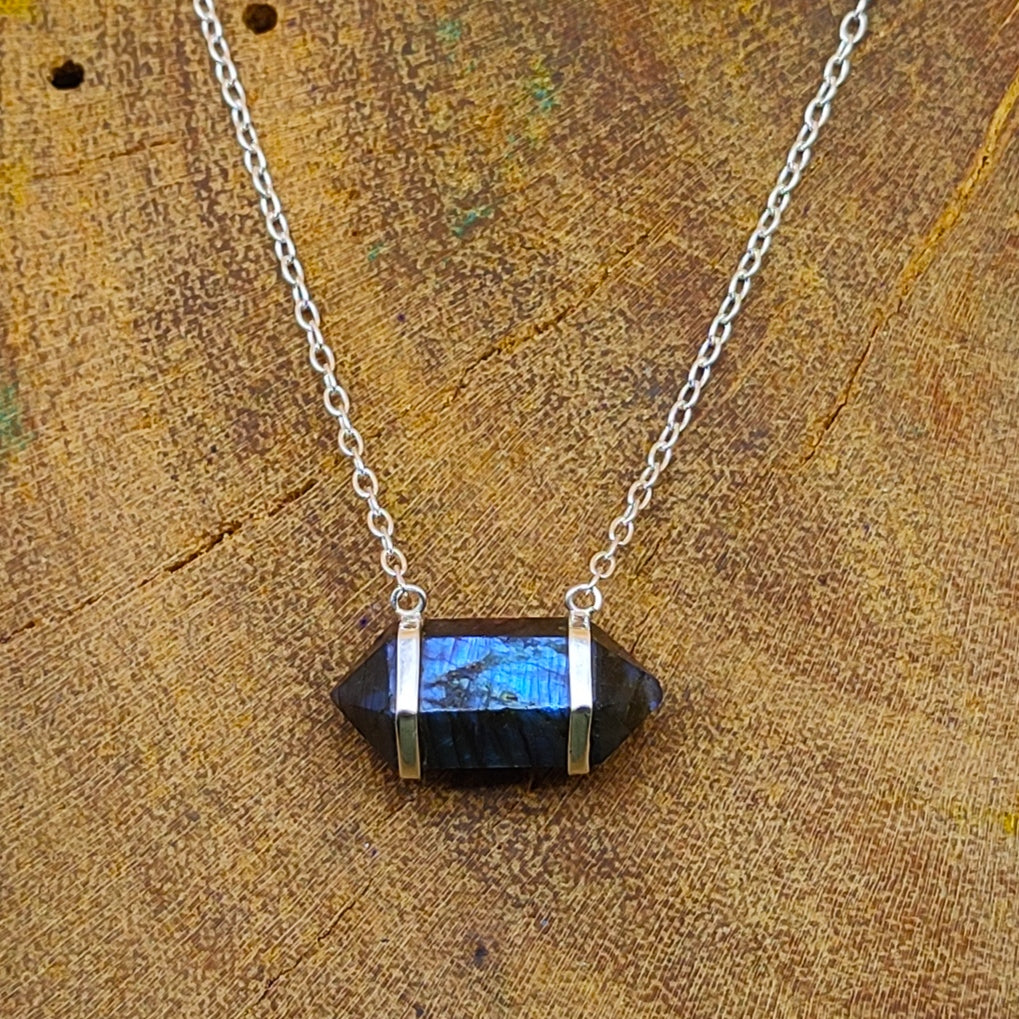 Labradorite Double Terminated 925 Silver Chain Pendant