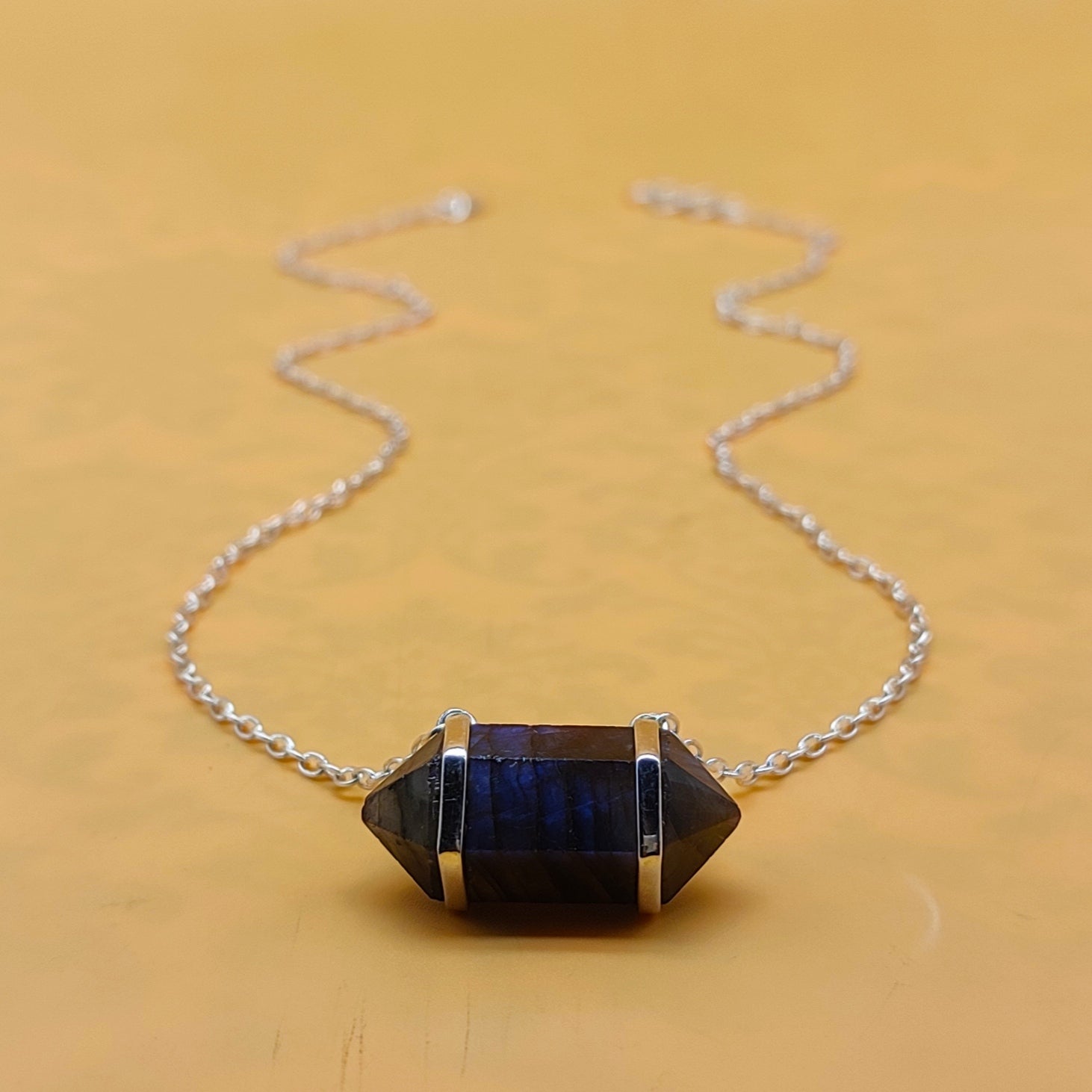 Labradorite Double Terminated 925 Silver Chain Pendant
