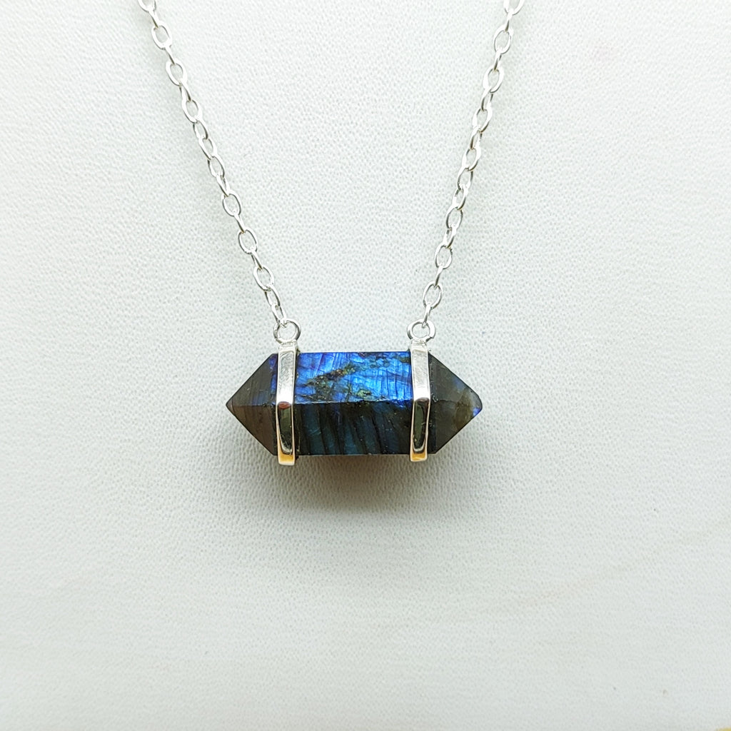 Labradorite Double Terminated 925 Silver Chain Pendant