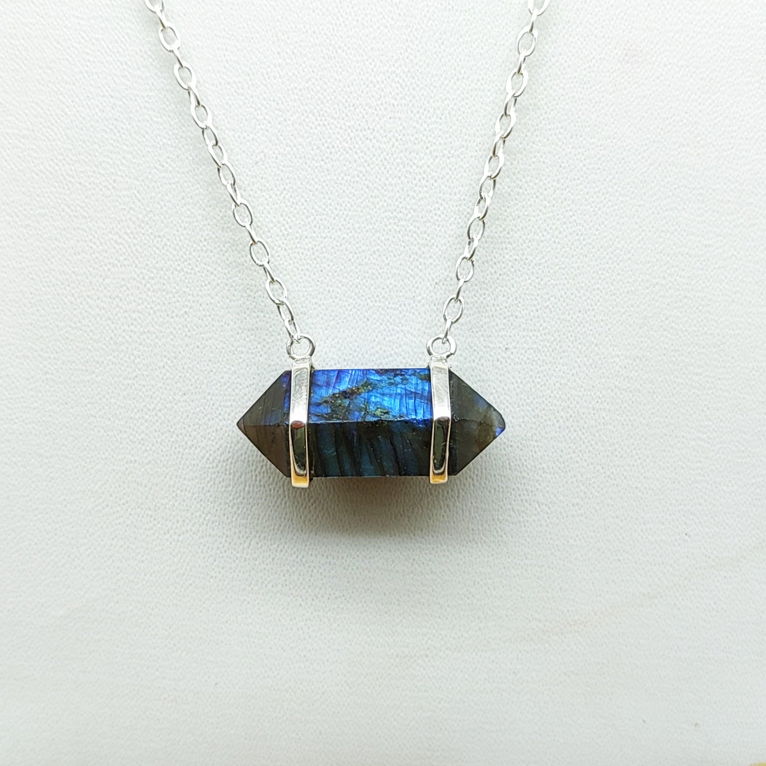Labradorite Double Terminated 925 Silver Chain Pendant