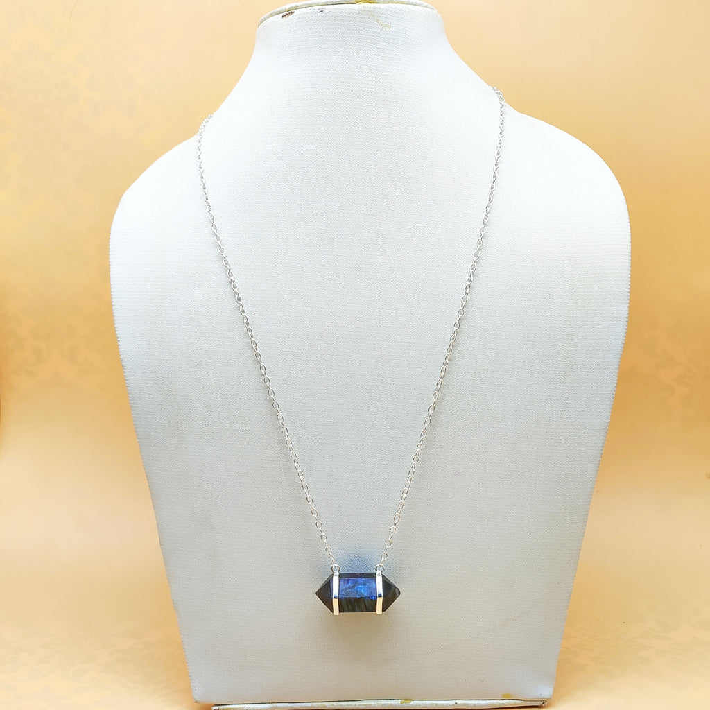 Labradorite Double Terminated 925 Silver Chain Pendant