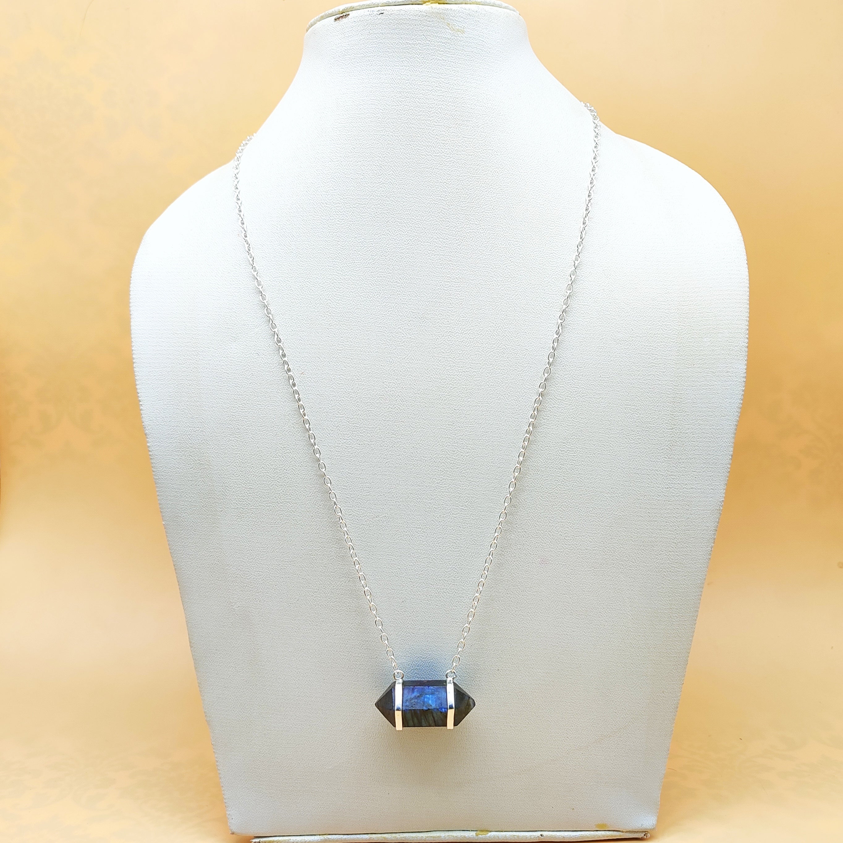 Labradorite Double Terminated 925 Silver Chain Pendant